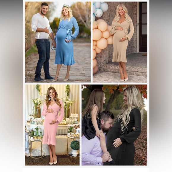 NWT VFORCITY Women’s Maternity Sweater Wrap Dress With Pleated Skirt, Belt,Vneck - Picture 5 of 5